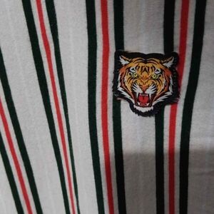 Denim & Flower White Shirt with Red and Green Stripes